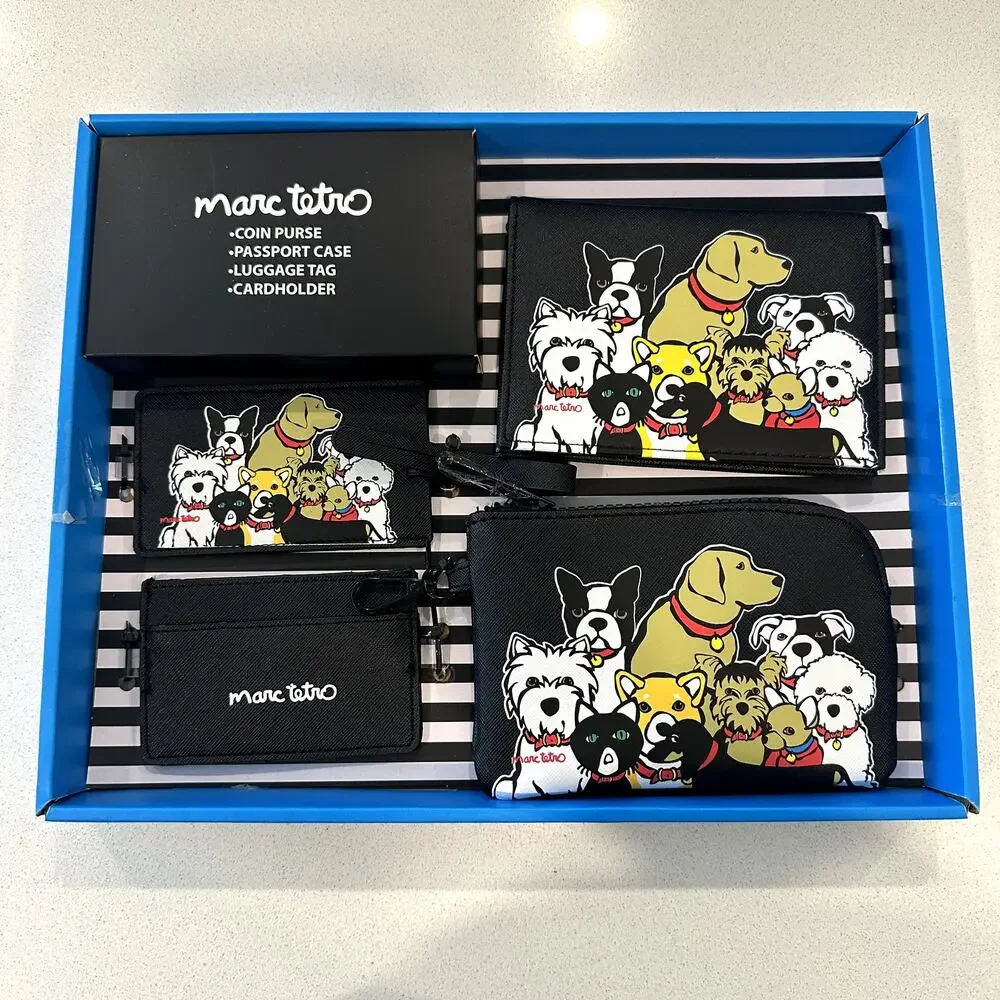Marc Tetro Dog Set of 4 Set Coin Purse Passport Holder Luggage Tag Cardholder